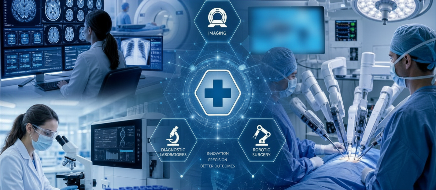 Medical composing, header, diagnostic labs, surgical robotics, imaging