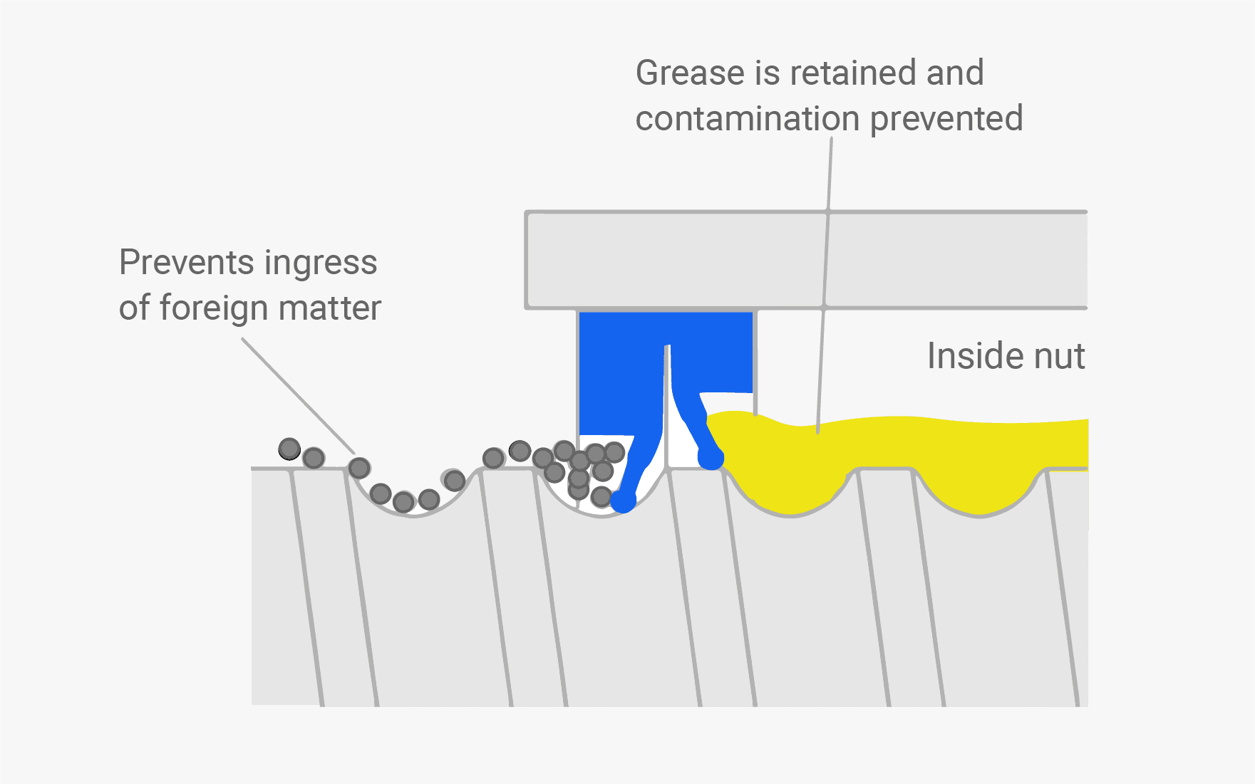 The X1 seal has a special two lip structure. The outer lip prevents the ingress of foreign matter, and the inner lip retains the grease.