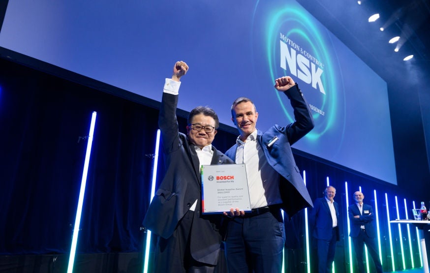 NSK celebrates its achievement in the Raw Materials and Components category at the Bosch Global Supplier Awards 2023. Photo: Bosch, NSK celebrates its achievement in the Raw Materials and Componen NSK at the Bosch Global Supplier Awards 2023