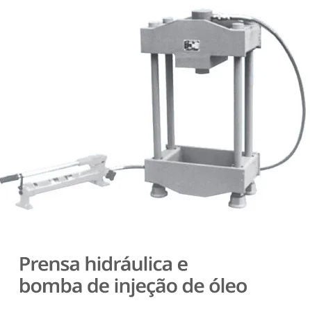 Uma prensa hidráulica acoplada a uma bomba de injeção de óleo.